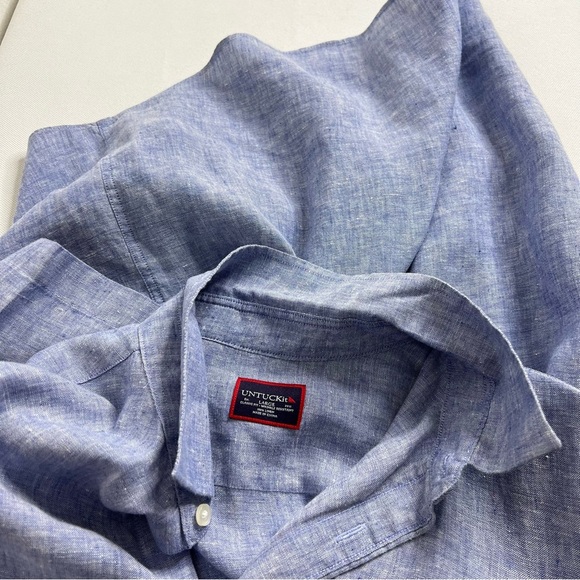 Untuckit Linen Shirt Size Large Heather Blue Classic Fit wrinkle Resistant - Picture 7 of 9